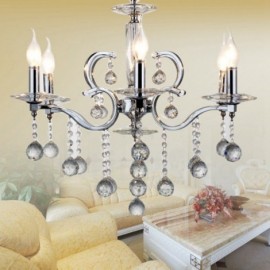 Modern / Contemporary 6 Light Candle Crystal Chrome, Gold Stainless Steel Chandelier