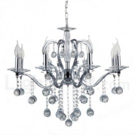 Modern / Contemporary 8 Light Candle Crystal Chrome, Gold Stainless Steel Chandelier