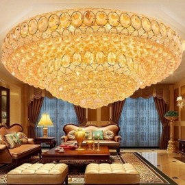 Luxury Crystal Ceiling Light European Round Flush Mounted Lighting Lobby