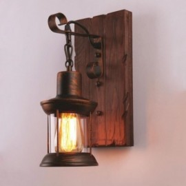 American Vintage Wall Light Industrial LOFT Wall Sconce Solid Wood Glass Lamp Bar Coffee Light