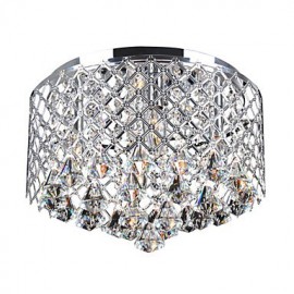 60W Contemporary Crystal Flush Mount with 4 Lights and Metal Drum Shade