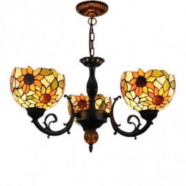 Retro Sunflower Stained Glass Chandelier Glass Pendant Lamp Study