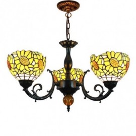 Yellow Sunflower Stained Glass Chandelier Glass Pendant Lamp Study