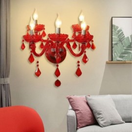 European Crystal Sconce Red Colour Wall Light Rooms