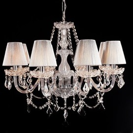 Chandelier Crystal Luxury Modern Living 8 Lights with Fabric Shade