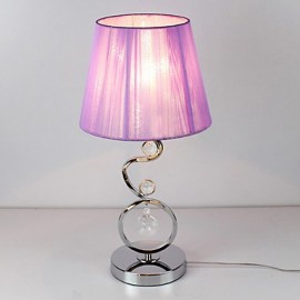 Contemporary Table Light with Elegant Pink Pleated Fabric Shade Crystal Decor 220-240V
